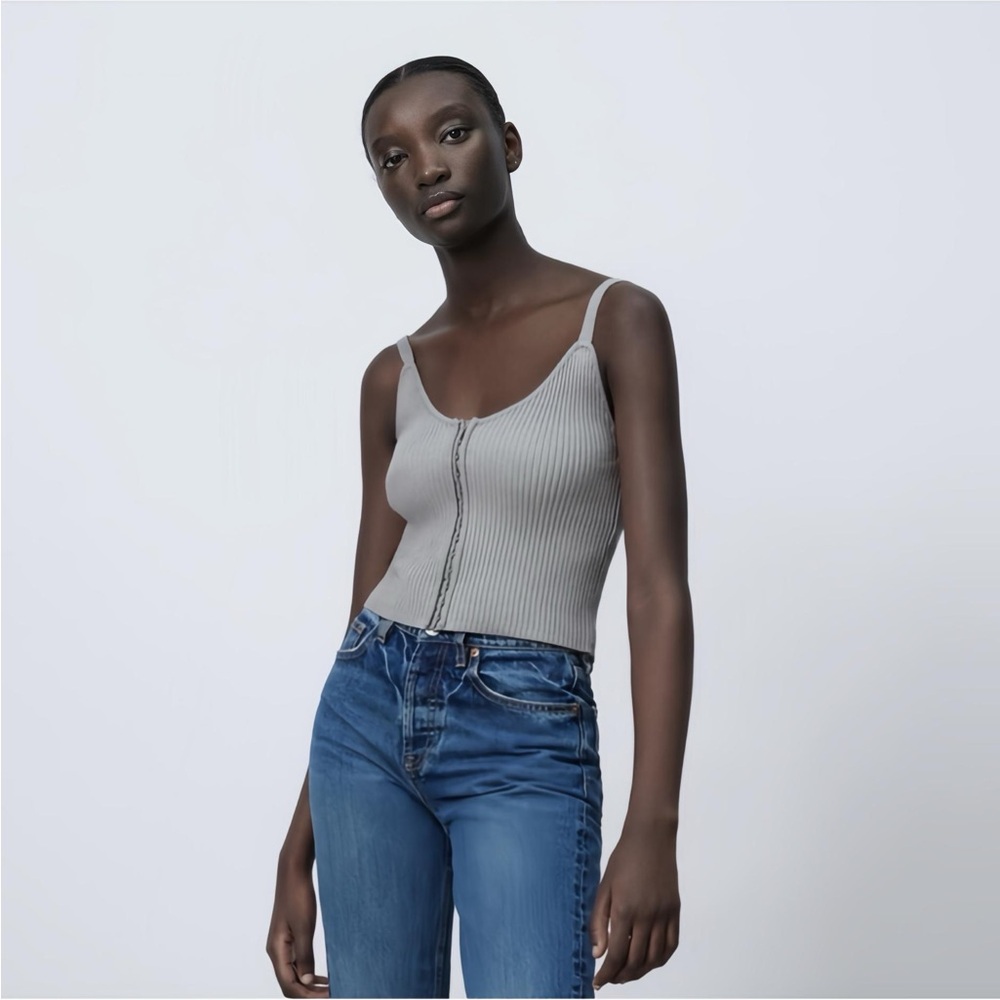 ZARA Corset Clip Gray Ribbed Knit Top